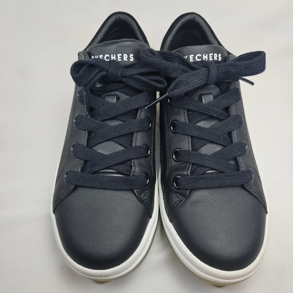 Skechers Black Leather Lace Up Sneakers Thick Midsole Air‎ Cooled Memory Foam